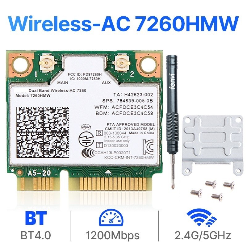 7260HMW Mini PCIe WiFi Card Dual Band AC1200Mbps BT4.0 for PC Laptop Win7/8/10