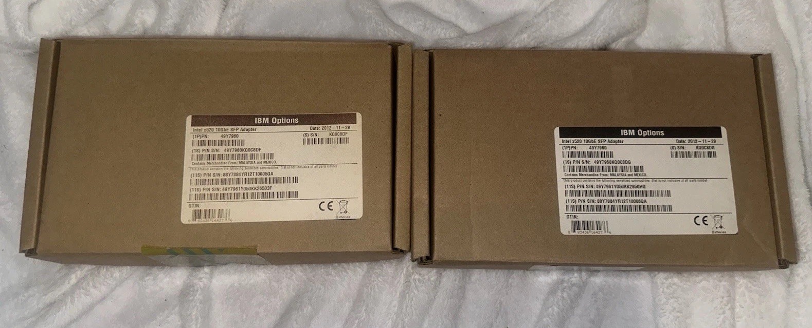 Lot of 2 X520-DA2 IBM/INTEL DUAL PORT 10GbE SFP+ ADAPTER 49Y7961 49Y7962 49Y7960