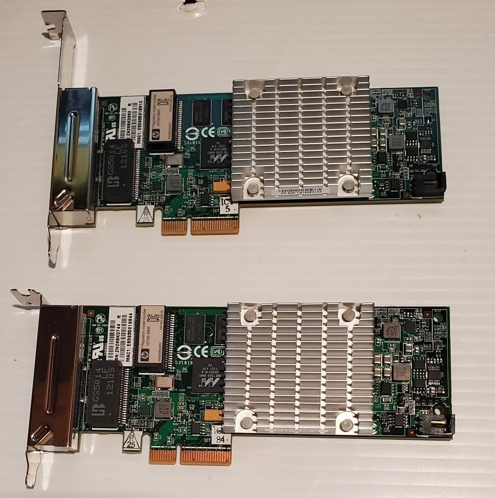 2 HP Quad Port Gigabit Ethernet Cards 539931-001 1 low Profile and 1 High