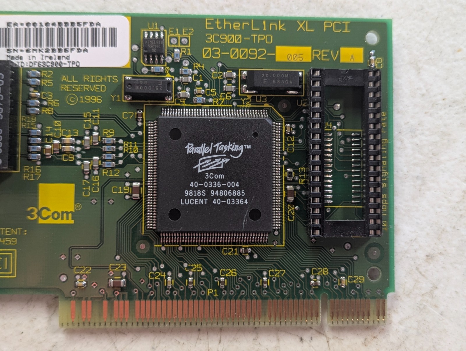 3Com EtherLink XL 3C900-TPO PCI 10Mbps RJ45 Network Card 03-0092-005
