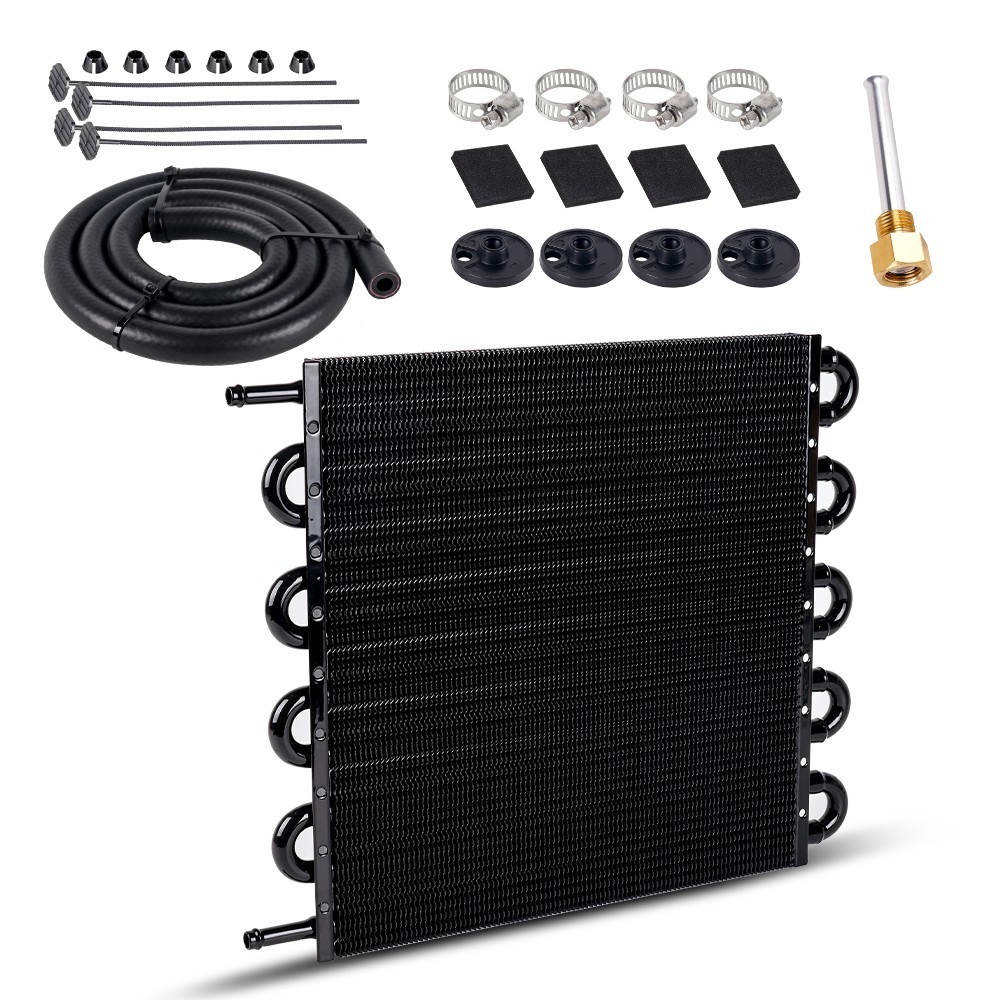 10 Pass Aluminum Remote 5/16″ Engine Oil Cooler Radiator w/Hose Mounting Kit