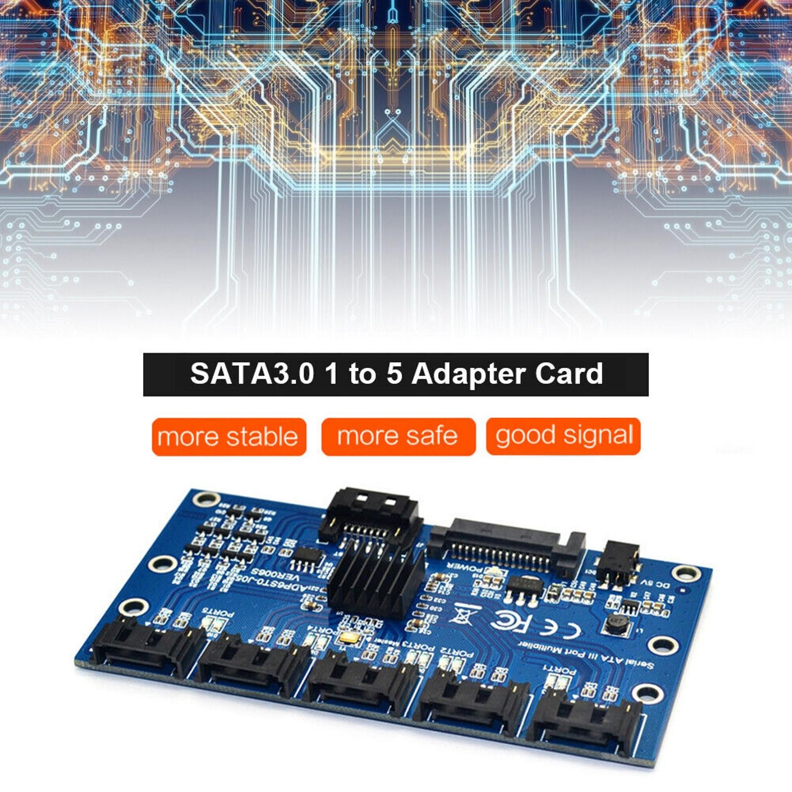 1 To 5 Ports SATA Expansion Card SATA3.0 7PIN Motherboard 6Gbps Riser Card Hub m