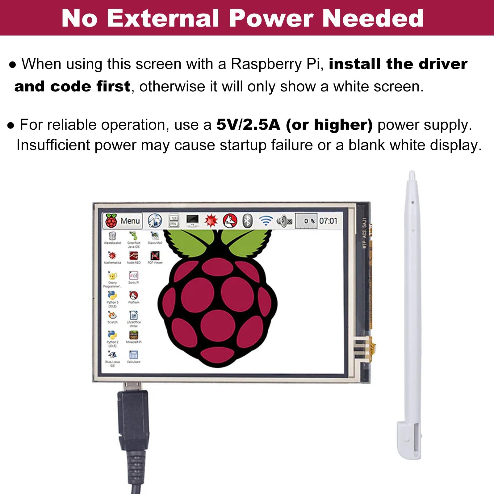 3.5 Inch 480×320 Touch Screen TFT LCD SPI Display Panel for Raspberry Pi 5, P…