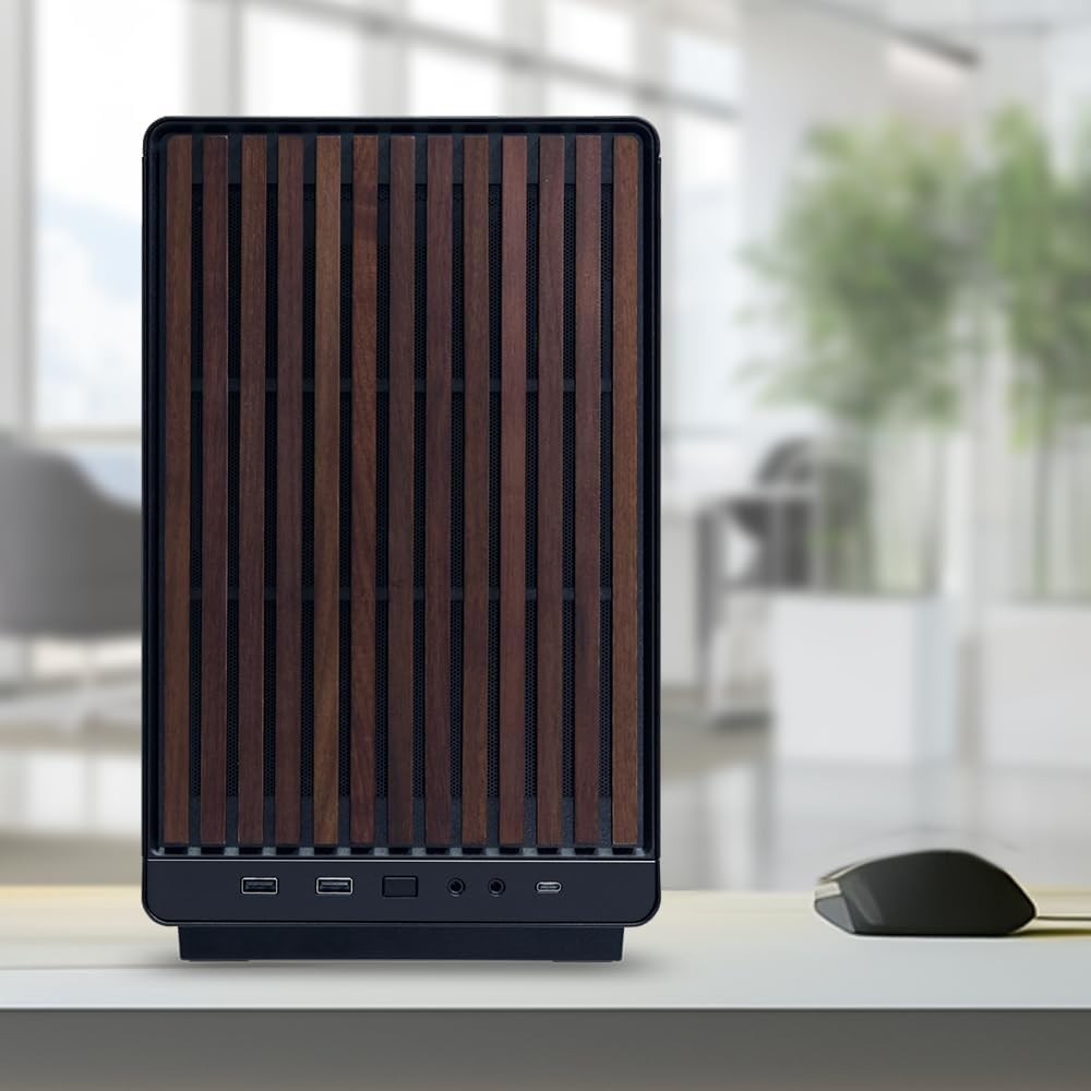 High Airflow Mini Tower Case with Stainless Steel Construction & Wood Front