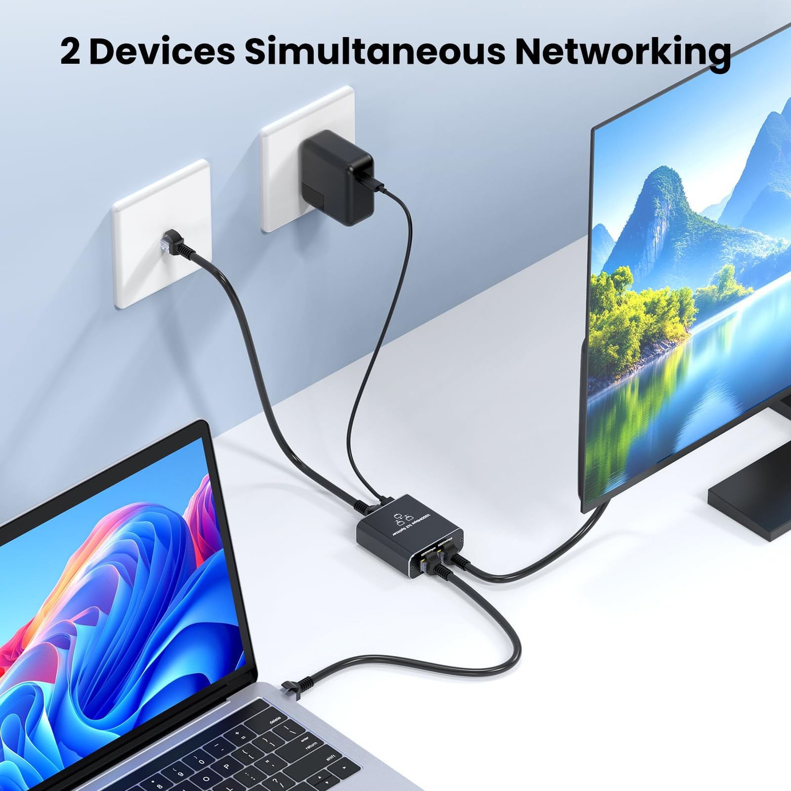 Gigabit Ethernet Splitter 1 to 2, 1000Mbps High Speed LAN Splitter with USB‑C…