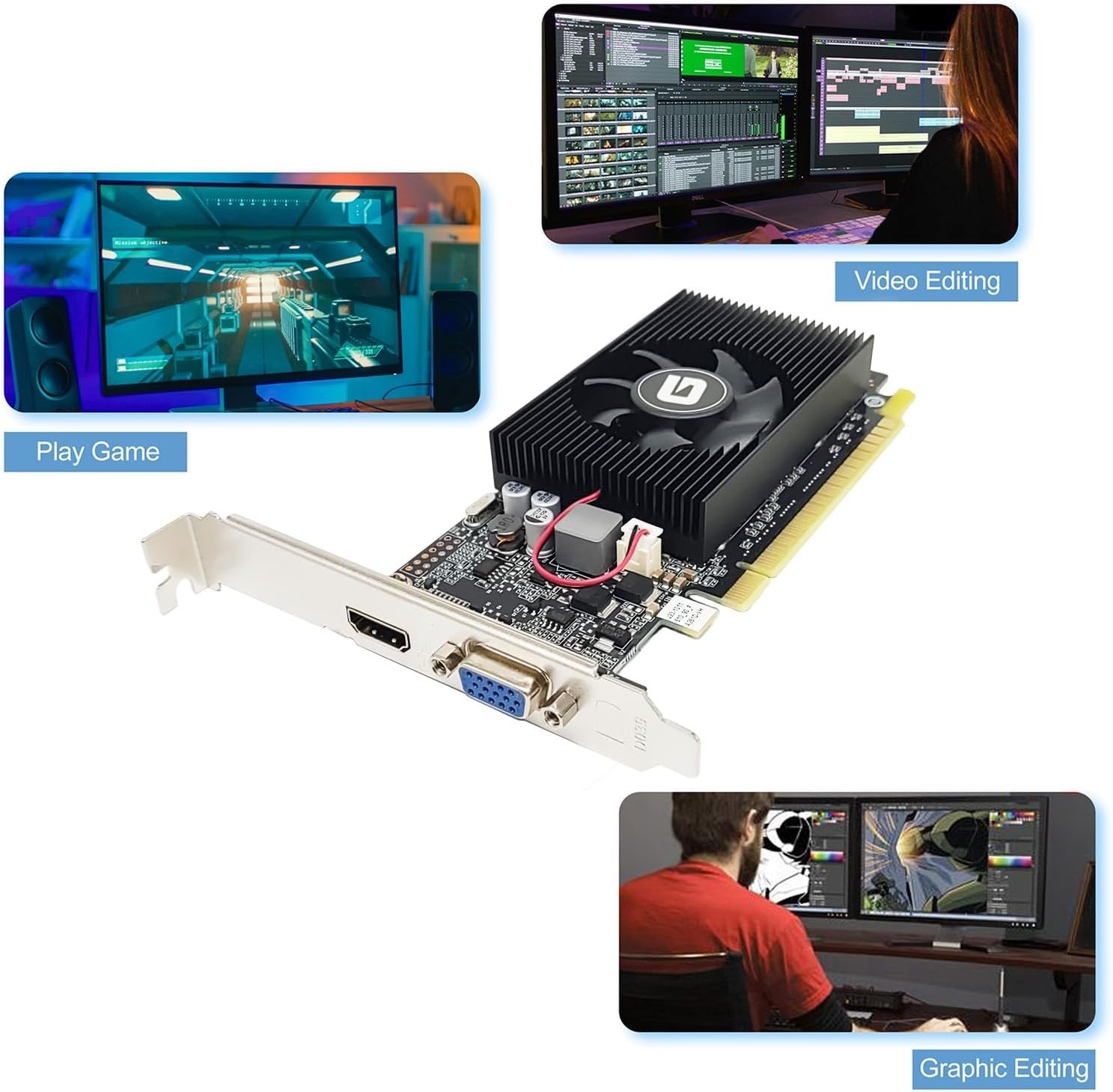 Entry-Level NVIDIA GeForce GT 610 Low Profile Card – HDMI/VGA, Win11 Compatible