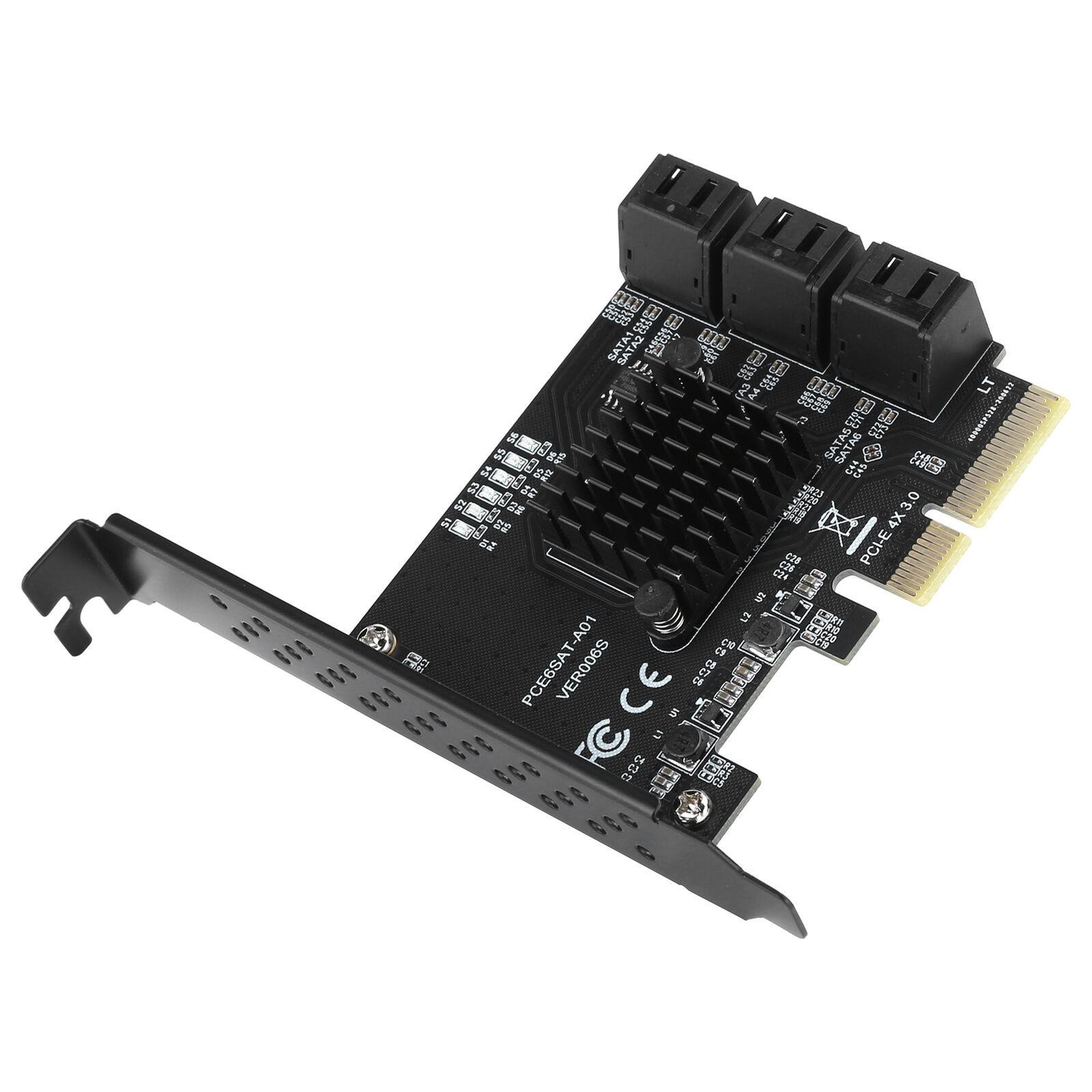 6 Port PCI-E Expansion Card Adapter PCI-E x4x8x16 6G SATA3.0 For ASMedia ASM1166