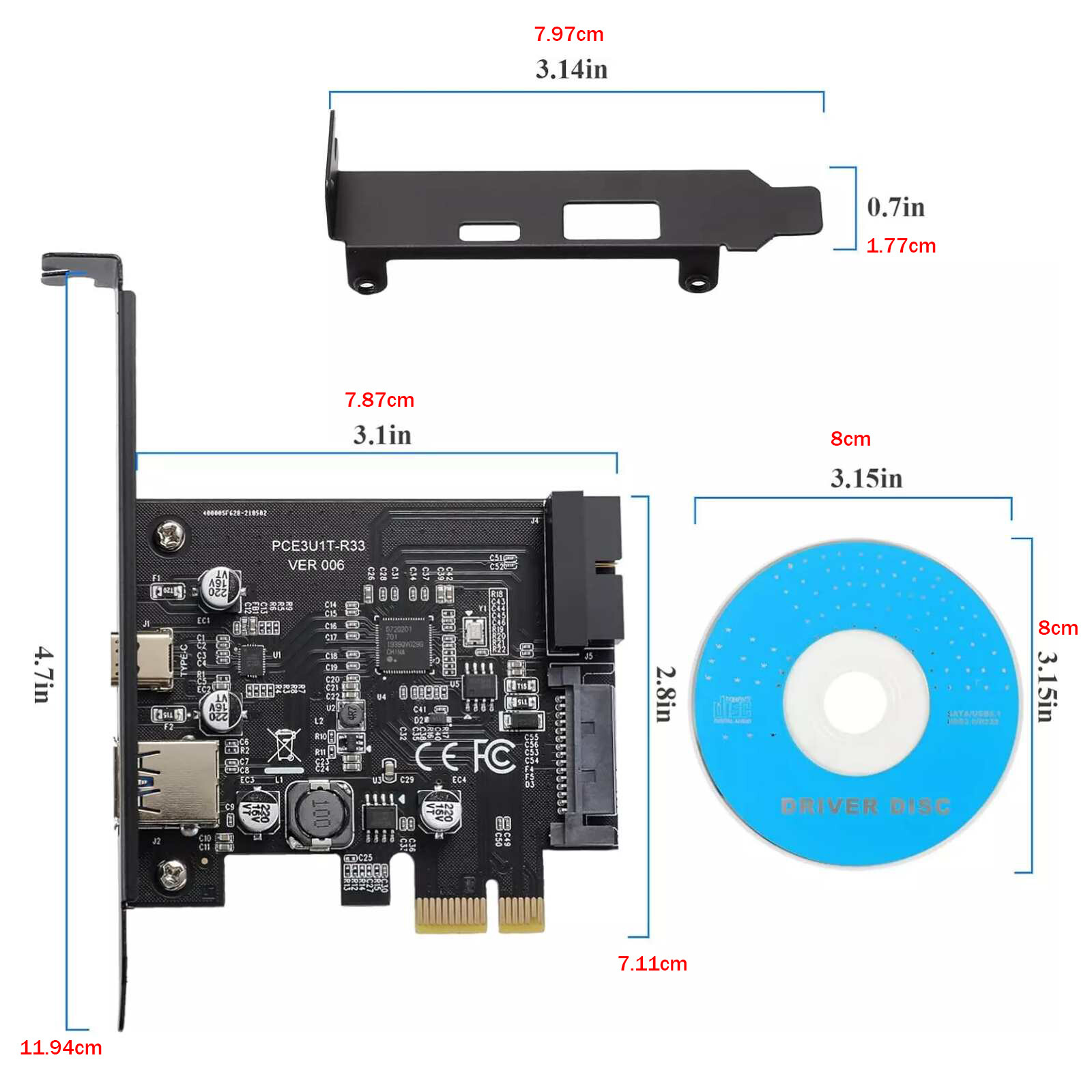 PCI-E 1X to USB3.2 Gen1 5Gbps 2 Ports(Type C+ Type A) Expansion Card With 19PIN