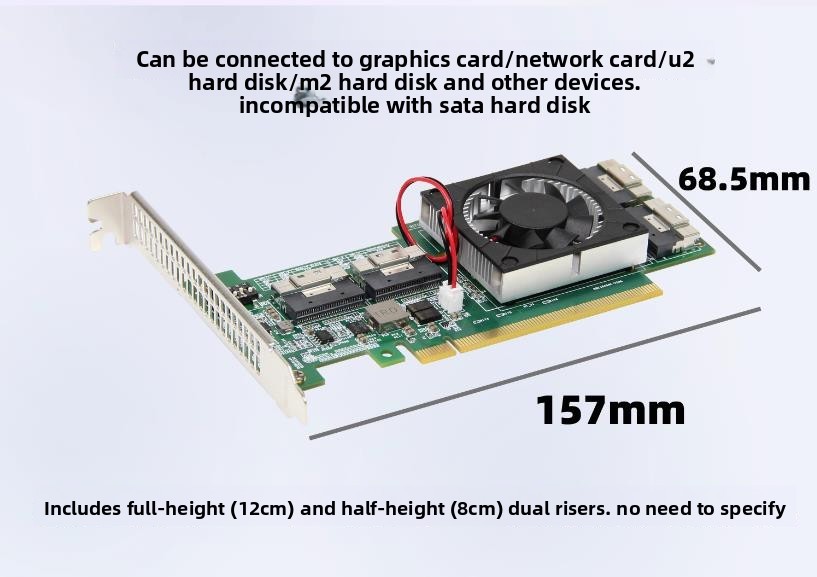 PLX8749 PCI Express x16 to 4x SFF-8654 8I Adapter PCI-E X8 + 4*Baseplate 4*Cable