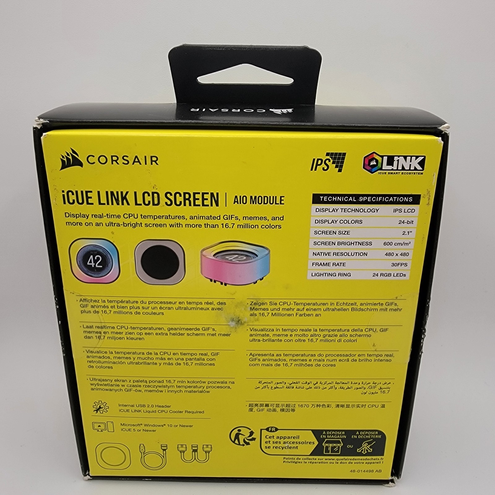 CORSAIR iCUE Link AIO LCD Screen Module – 2.1” IPS LCD Screen – Open Box