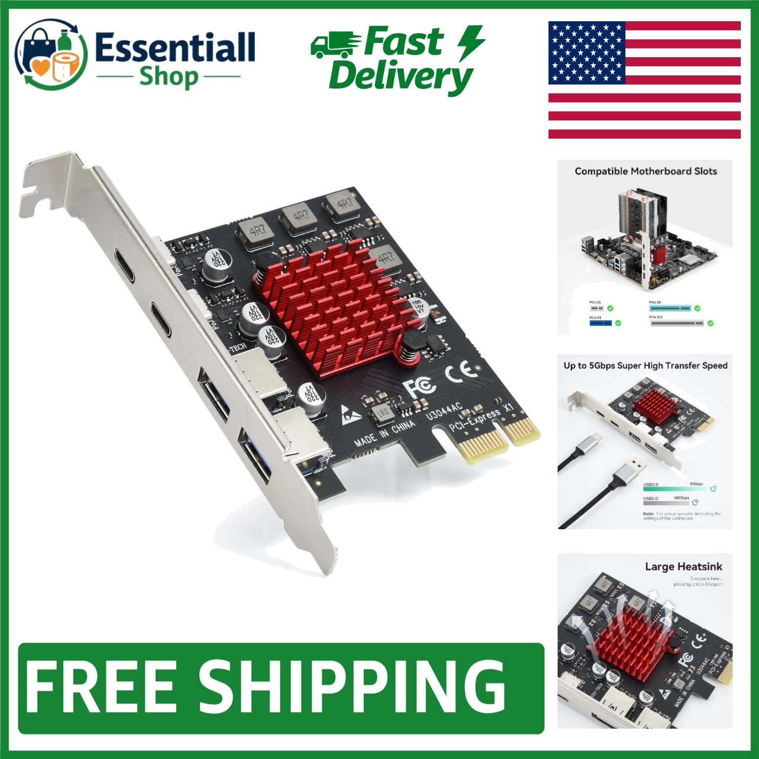 4-Port USB 3.1 Expansion Card: 2 USB-A & 2 Type-C for Lightning Fast Transfers