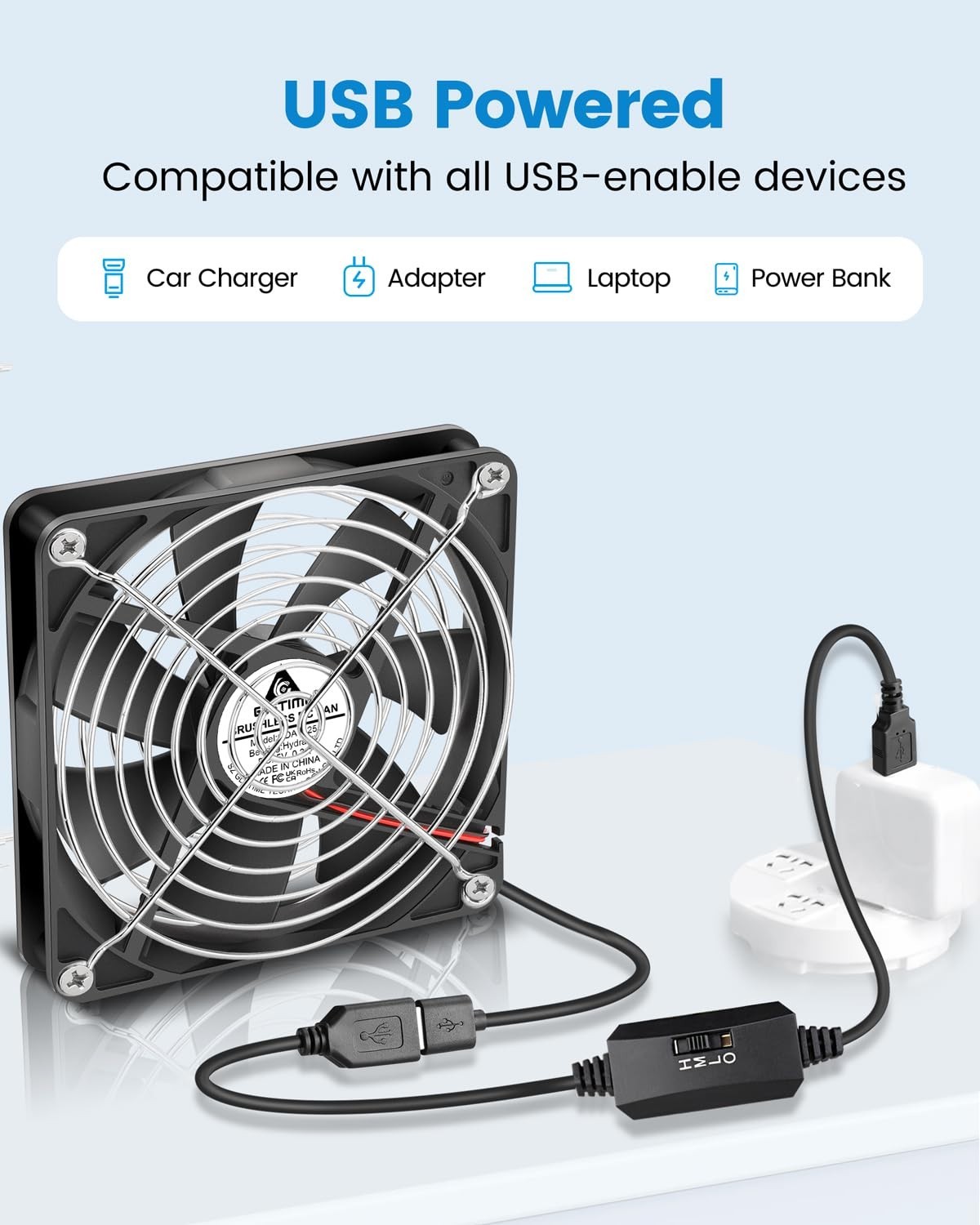 Efficient 140mm USB Fan with Brushless Motor & Metal Guards for Electronics