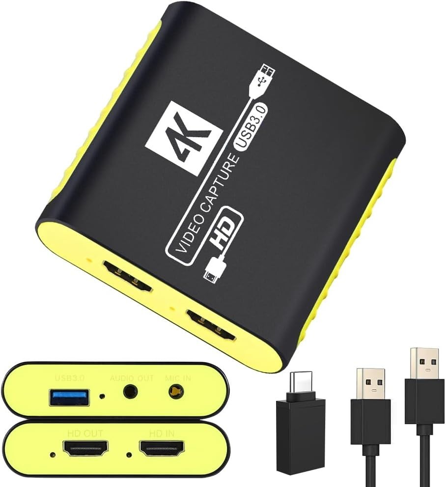HDMI Capture Card for Nintendo Switch 2, 1080P 60FPS, Yellow | USB 3.0 plug and