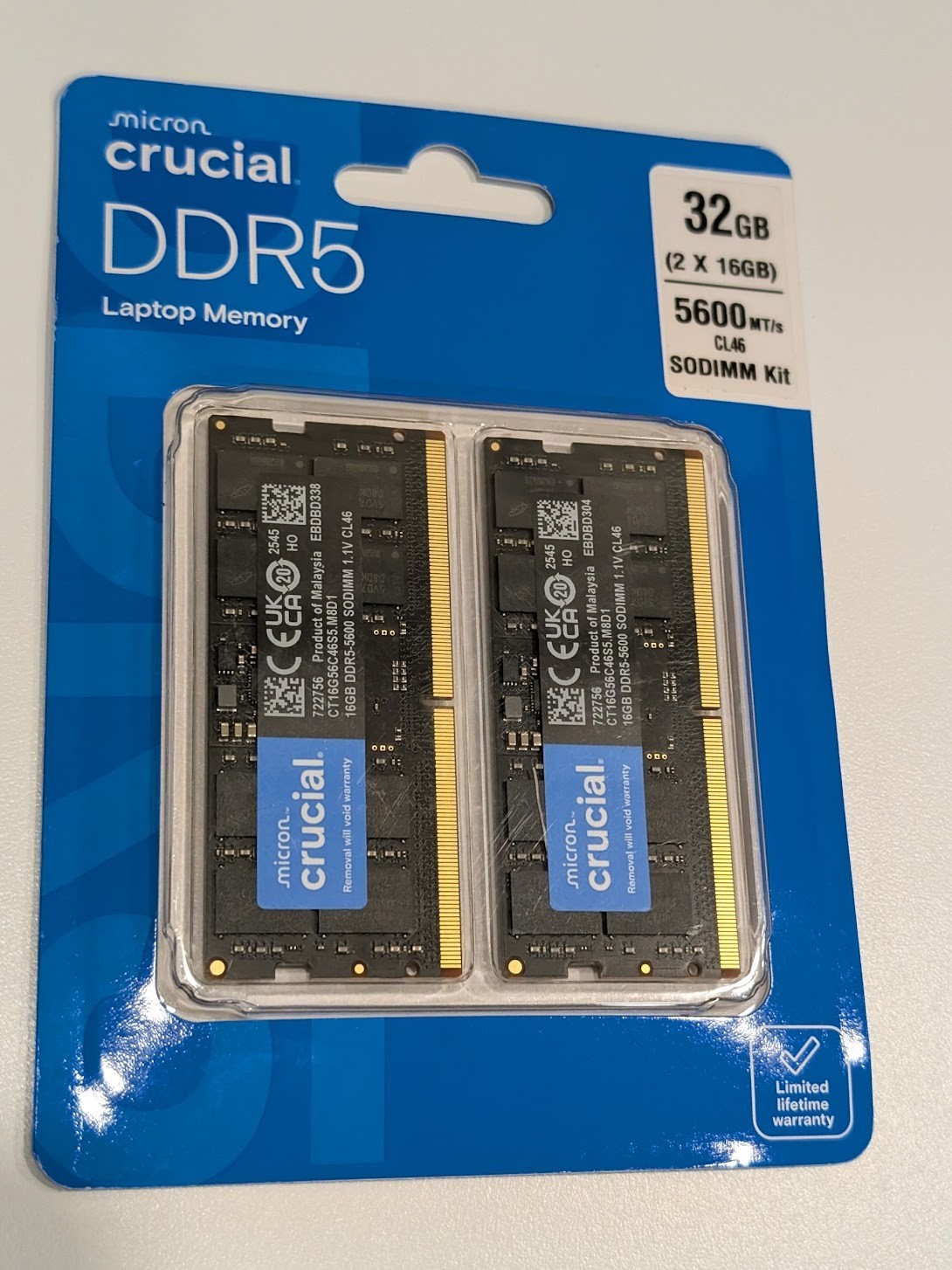 Crucial 32GB 2x16GB DDR5 5600 CL46 Laptop RAM SO-DIMM Intel XMP AMD EXPO