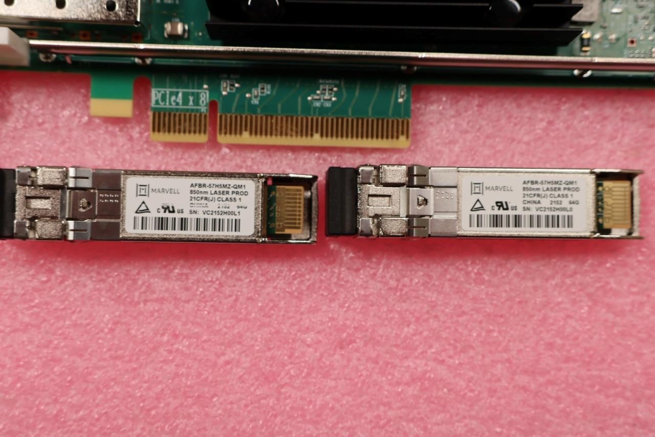 Qlogic Marvell QLE2882-SR With 2X 64GB FC SFP’s PCI-e HBA Adapter