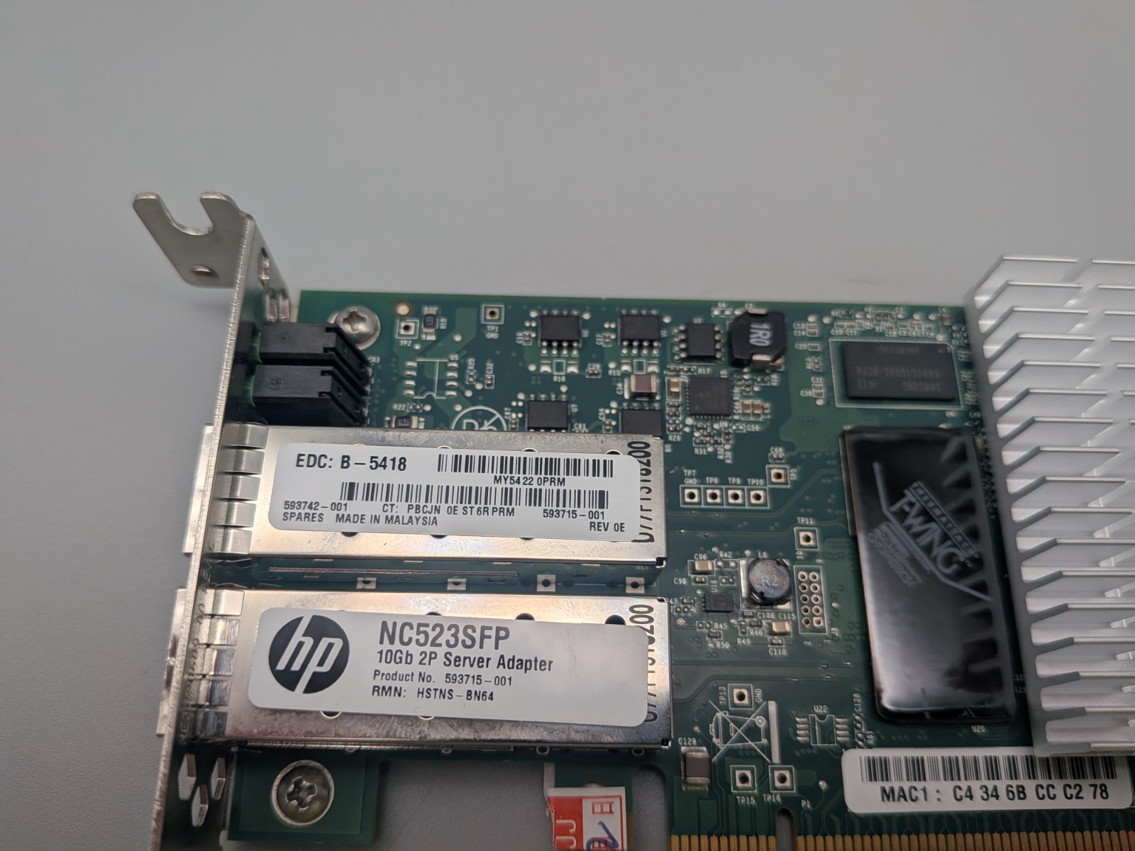 HP NC523SFP Dual-Port 10Gbps PCI-E Adapter Low Porfile Bracket