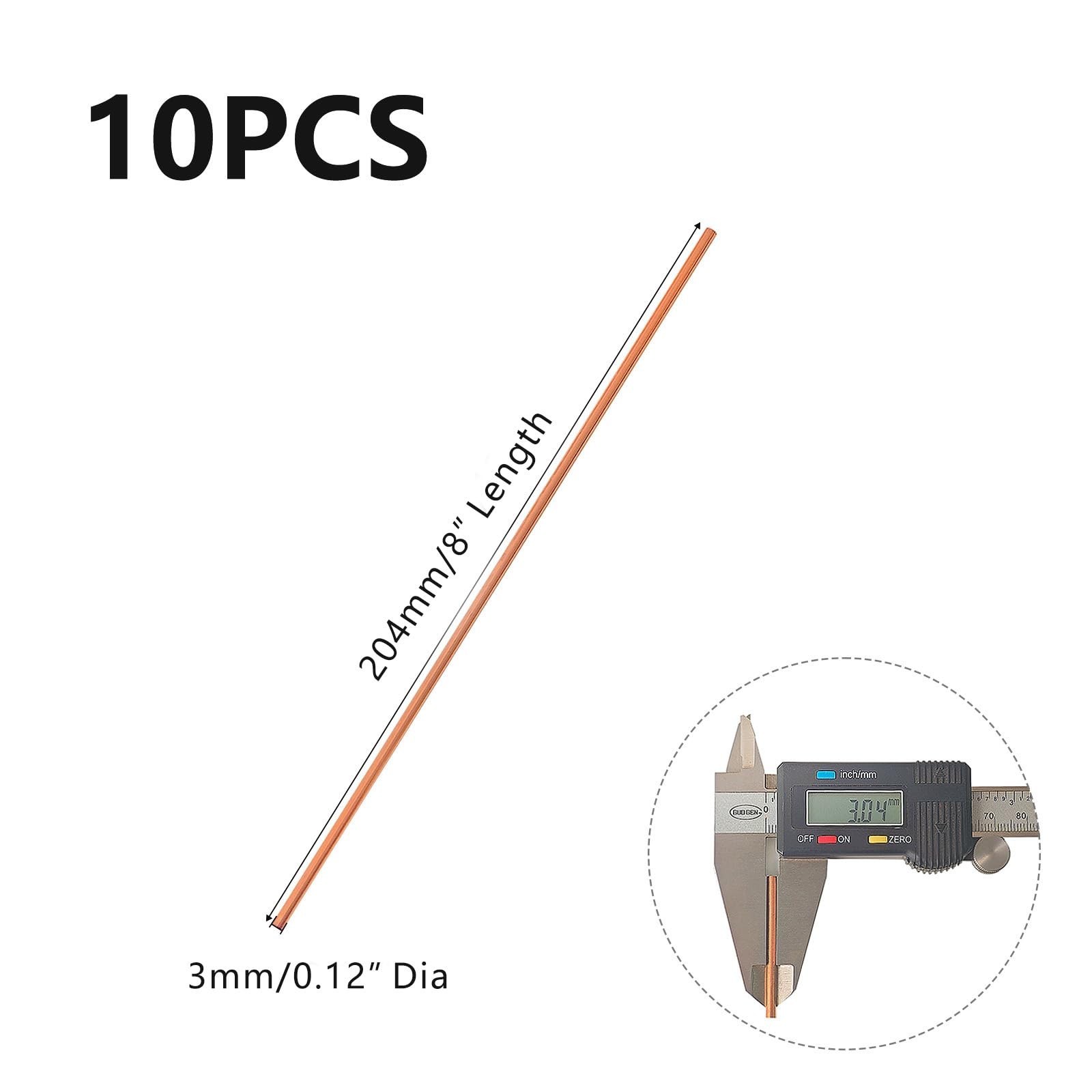 10PCS 99.98% Pure Copper Round Rod 0.12″/3mm Dia 8″/204mm Length Bare Copper …