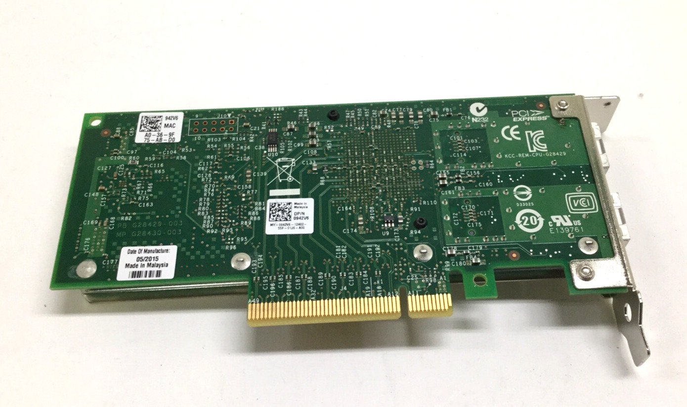 Dell 0942V6 942V6 Intel X520-DA2 Dual Port 10Gb SFP+ PCIe Server Adapter W/2 SFP