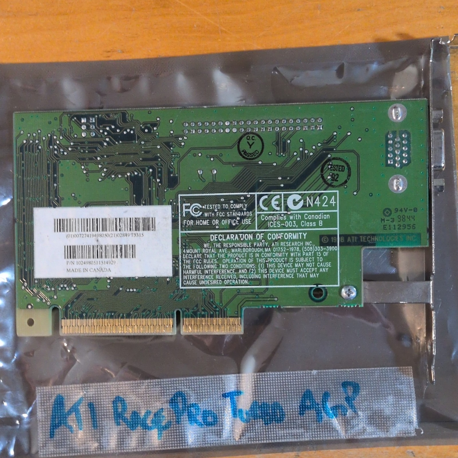 ATI Rage Pro Turbo AGP VGA Graphics Card pn 109-49800-10 1998