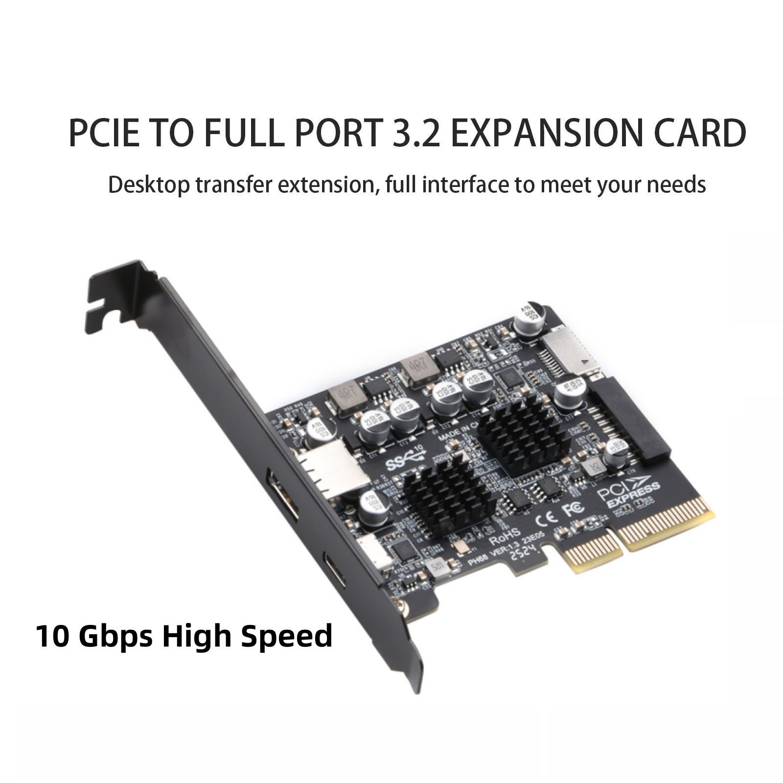 PCI-E X4/X8/X16 To USB 3.2 Gen2 Adapter 10 Gbps Expansion Card Brand New