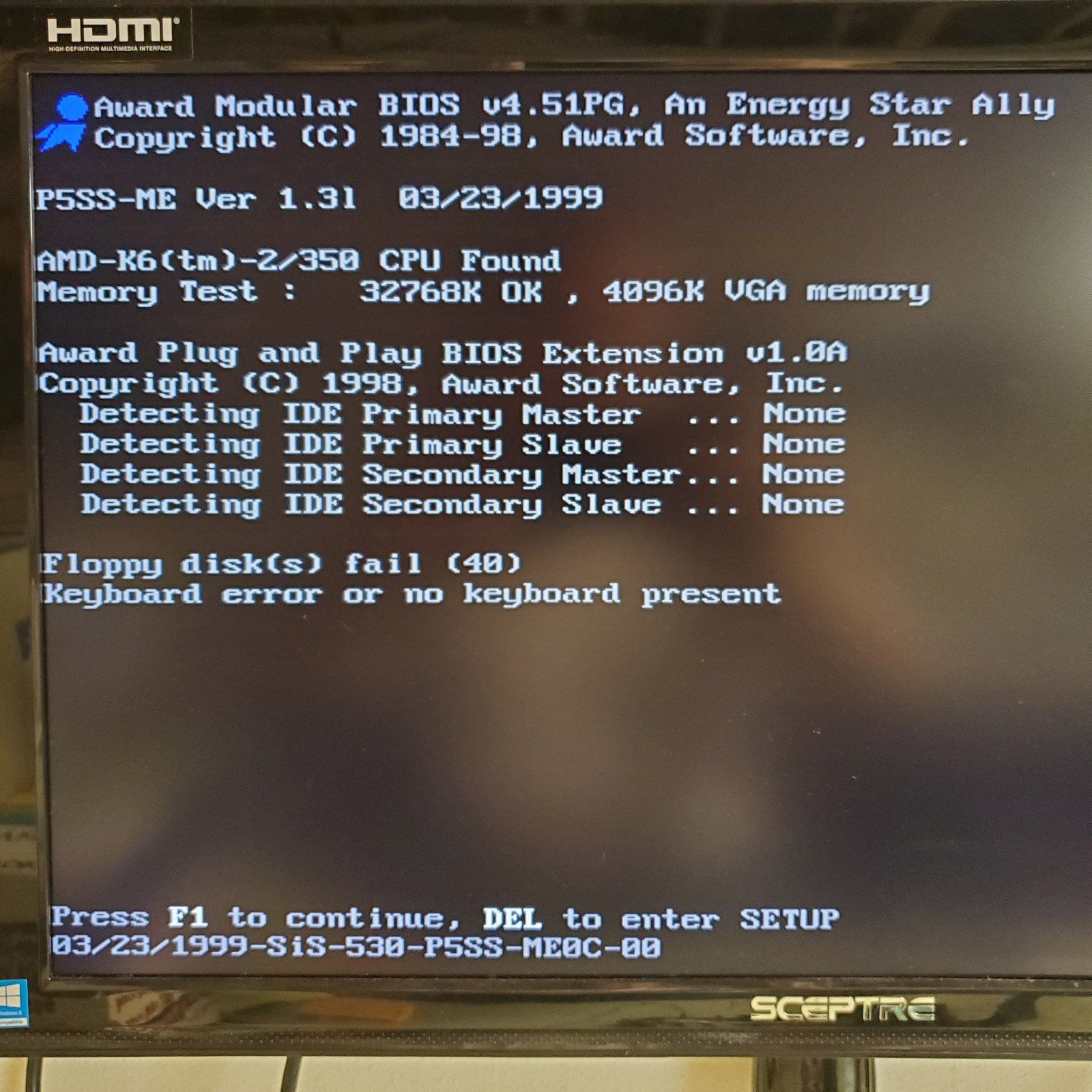 Vintage ECS P5SS-Me Rev. 1.2 M/B-AMD K6-2/350MHz CPU-32M Ram