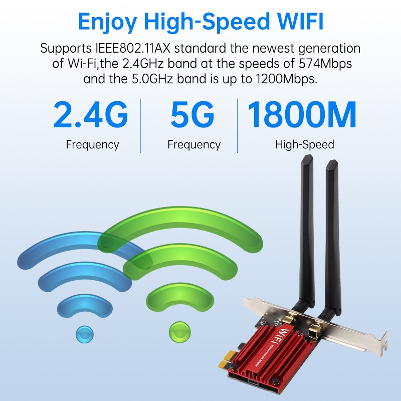 MT7921 WiFi6 Bluetooth5.2 PCIe Crad Dual Band 1800Mbps Adapter for windows 10/11