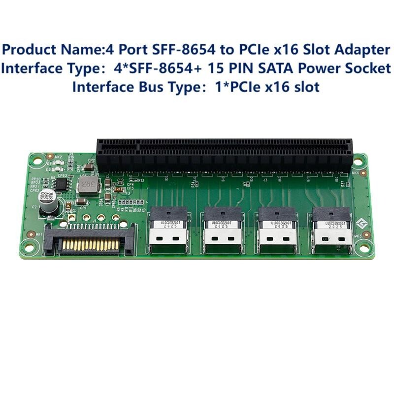 New 4-Port SFF-8654 to PCIe x16 Slot Adapter card