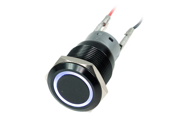 Phobya Vandalism Switch 19mm Aluminium Black, White Ring Illuminated 5pin