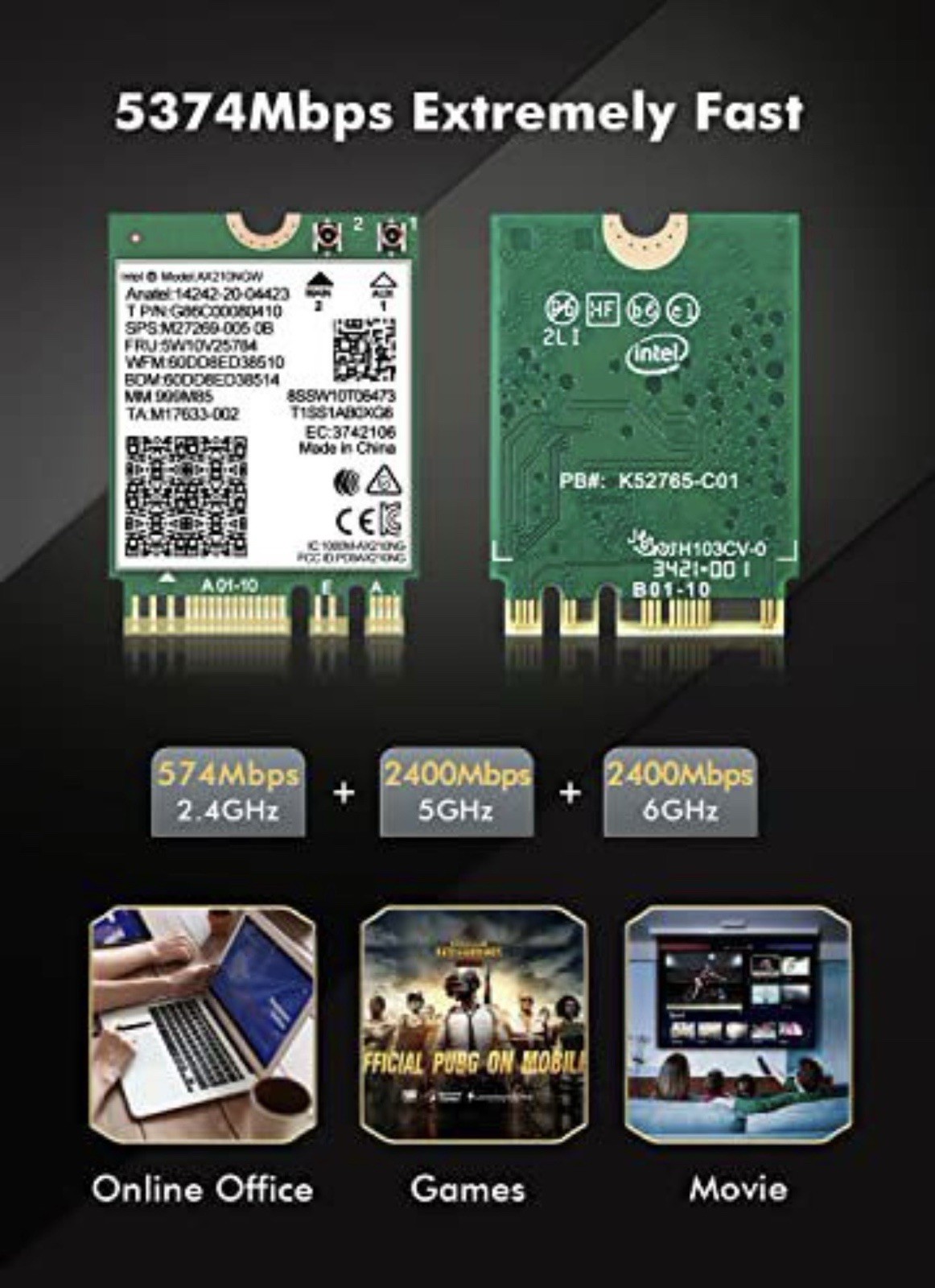 WiFi 6E Wireless Card Intel AX210 NGW Bluetooth 5.3 Tri-Band 5400Mbps Network