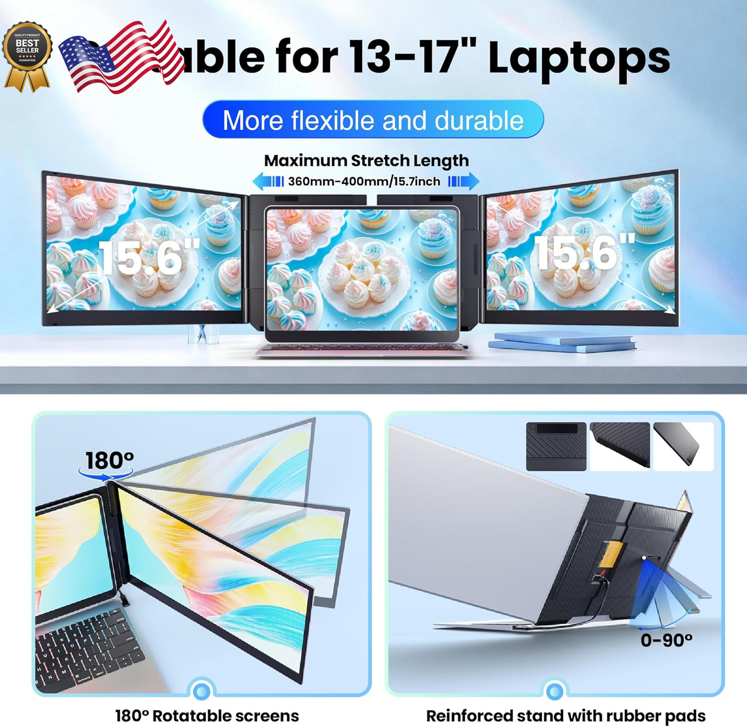 Laptop Screen Extender, 15.6″ Ultra Light & Thin Triple Portable Monitor