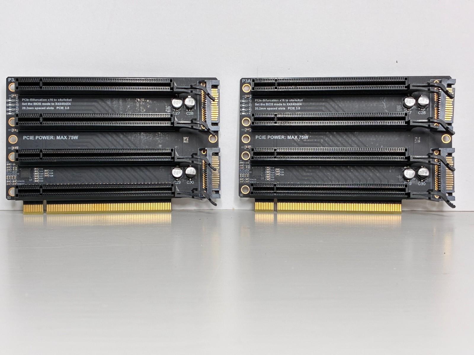 ⭐ 2-Pack Gen3 PCIe-x16 to x4x4x4x4 Card for Bifurcation with SATA AUX power