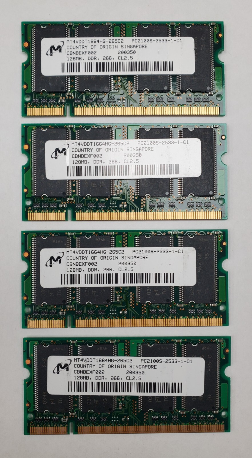 Lot 4 Pieces – Micron MT4VDDT1664HG-265C2 PC2100S 128MB DDR266 CL2.5 SODIMM