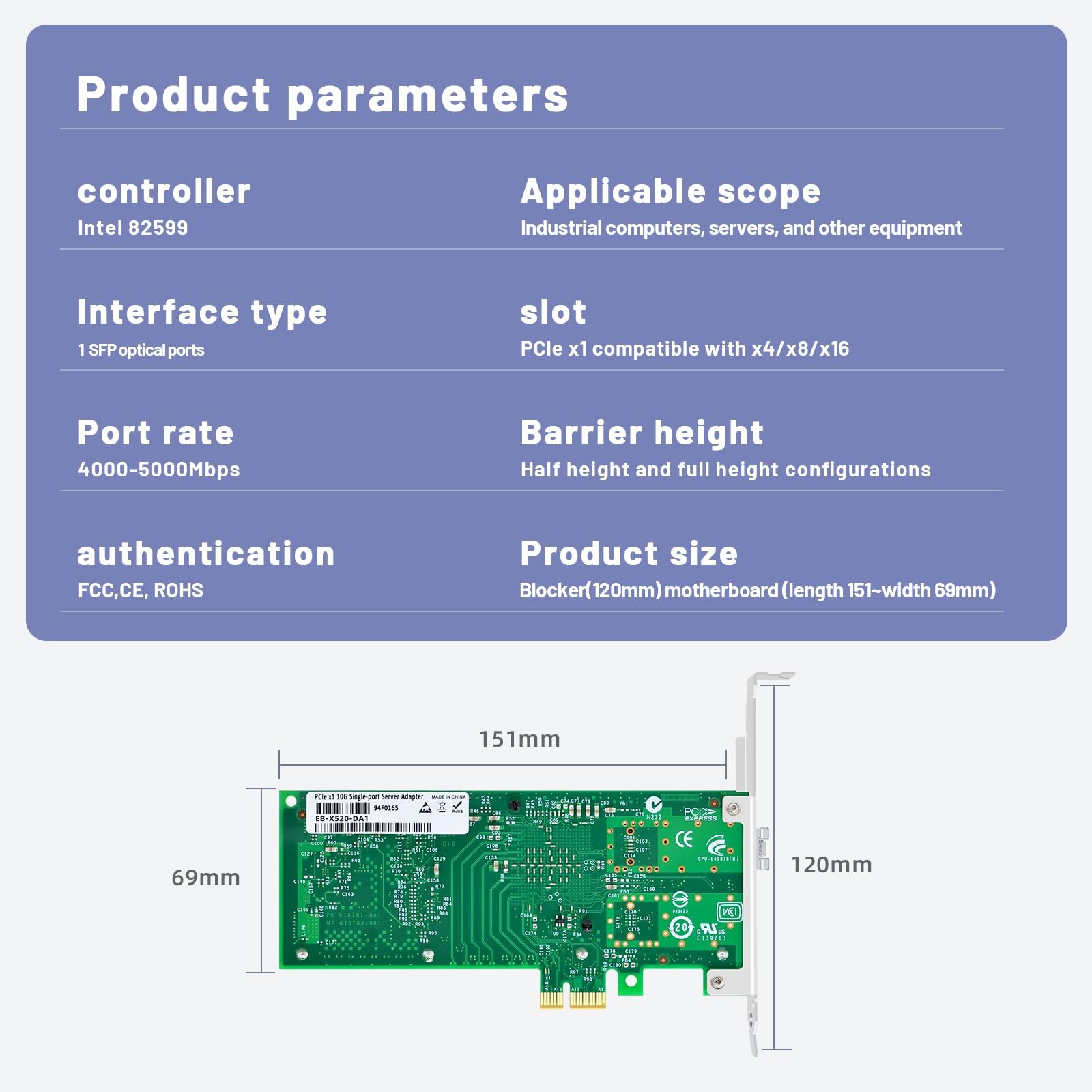 10Gb Fiber Optic Network Card with Intel 82599EN Chip,X520-DA1,1 Optical Port…