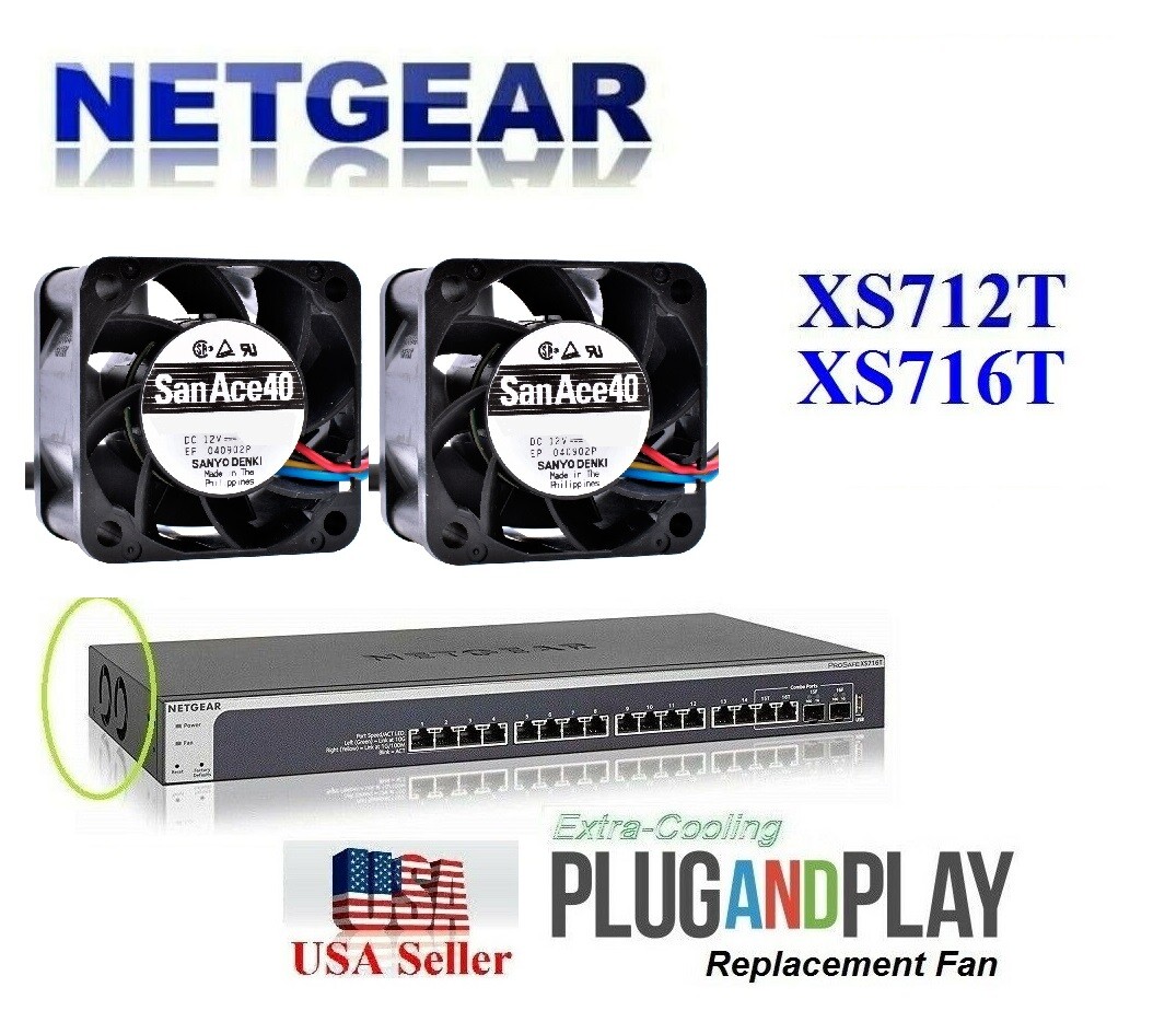 2x Quiet SanAce40 Replacement Fans for Netgear XS712T XS712Tv2