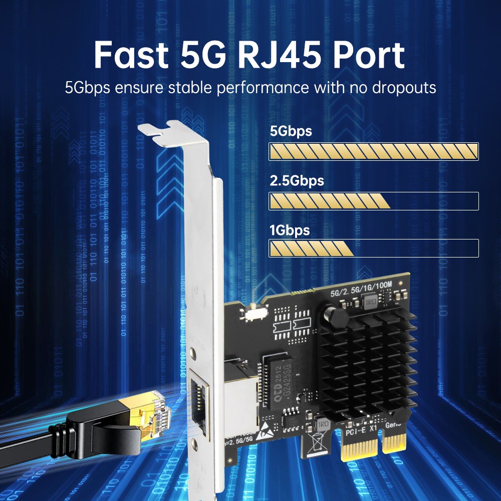 RTL8126 5Gbps PCIe Ethernet Card RJ45 Multi-Gigabit LAN Adapter Gaming Desktop