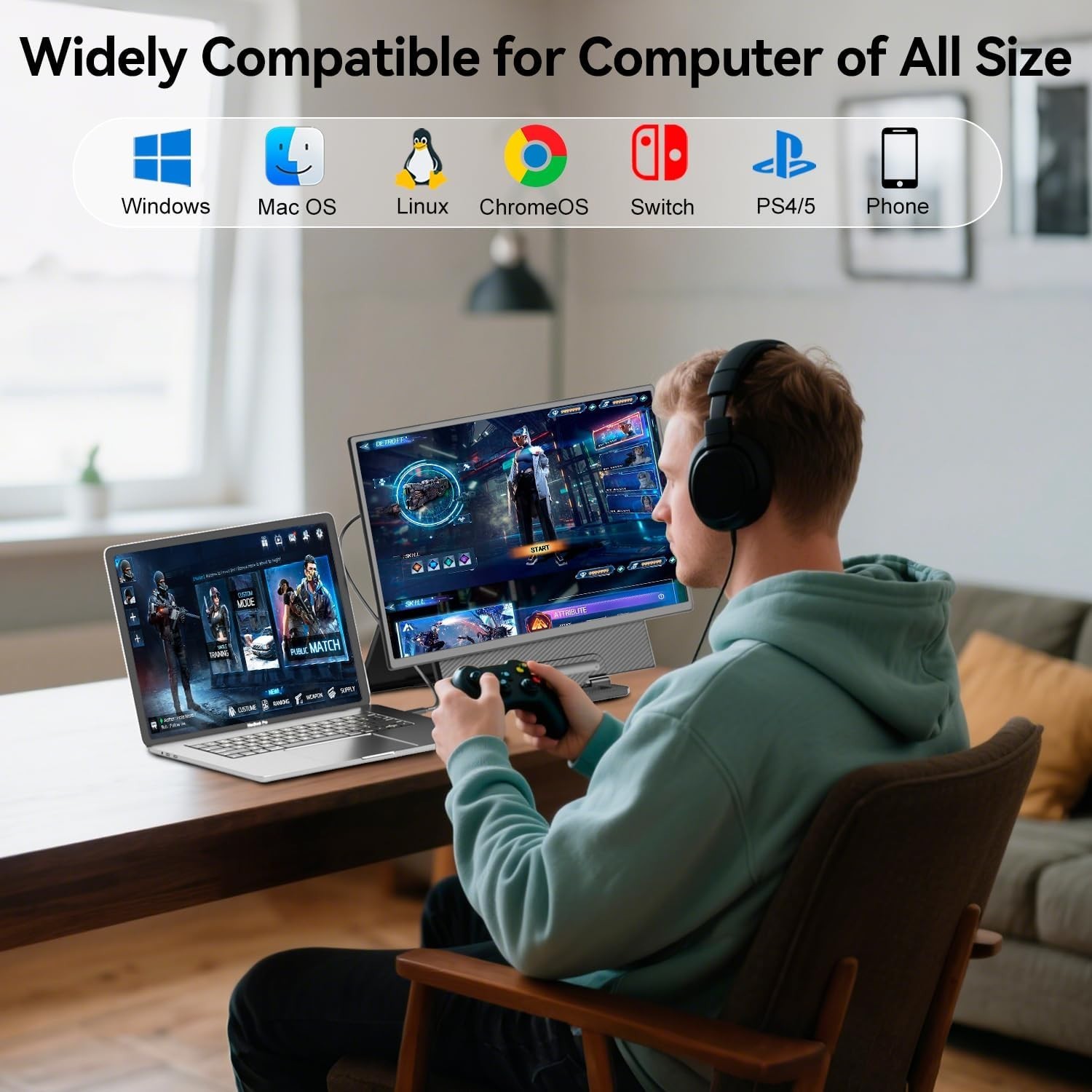 23.8″ Laptop Monitor Rotatable Stand VESA FHD IPS Plug & Play Portable KEFEYA D1