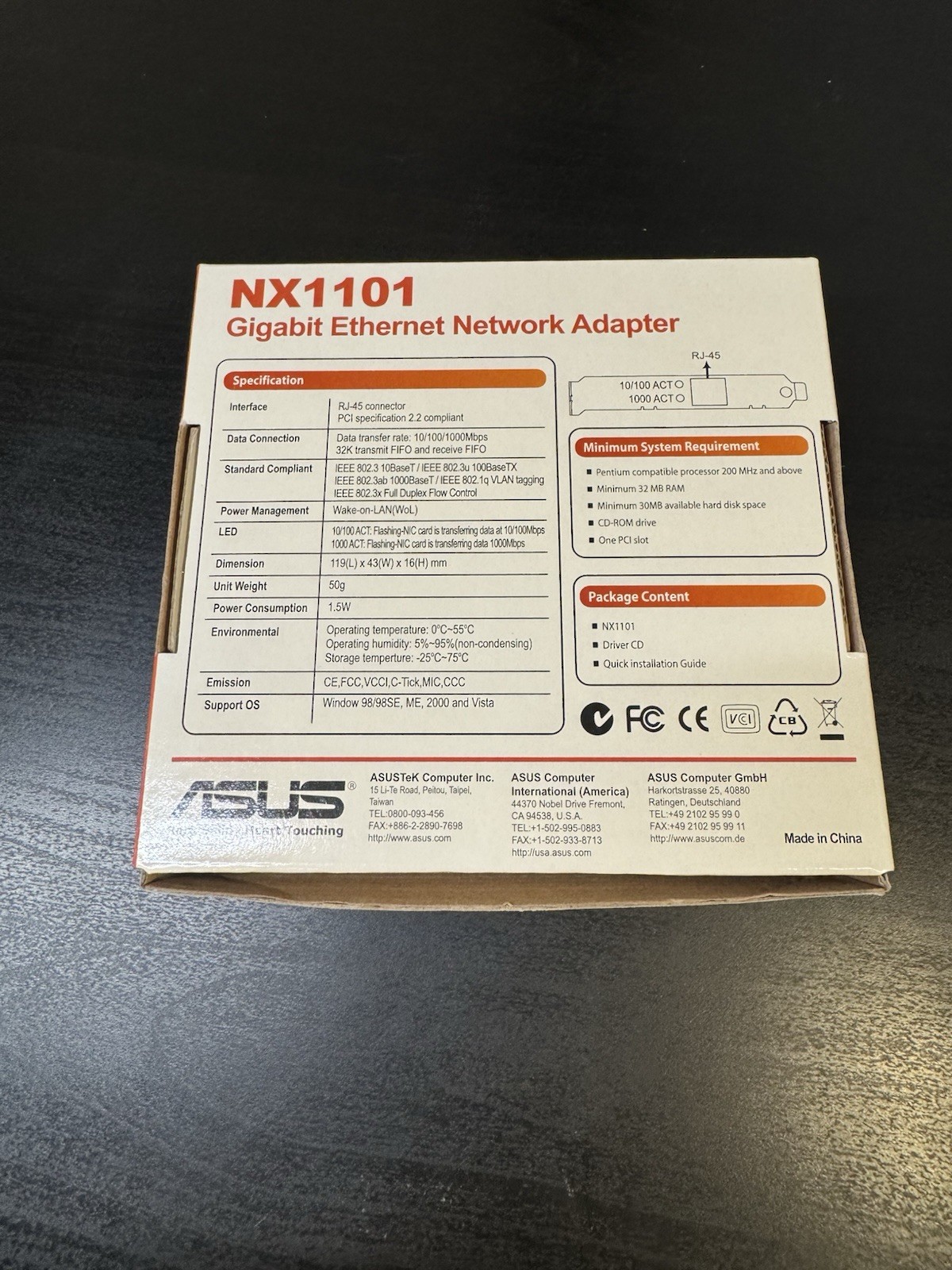 ASUS 10/100/1000Mbps Gigabit PCI Ethernet Adapter (NX1101)