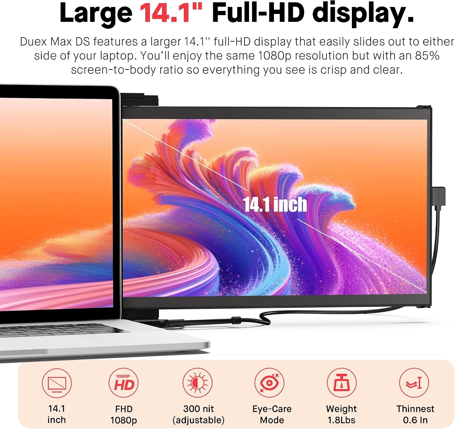 14.1” FHD Portable Monitor, Mobile Pixels Duex Max DS, USB Type-C/HDMI
