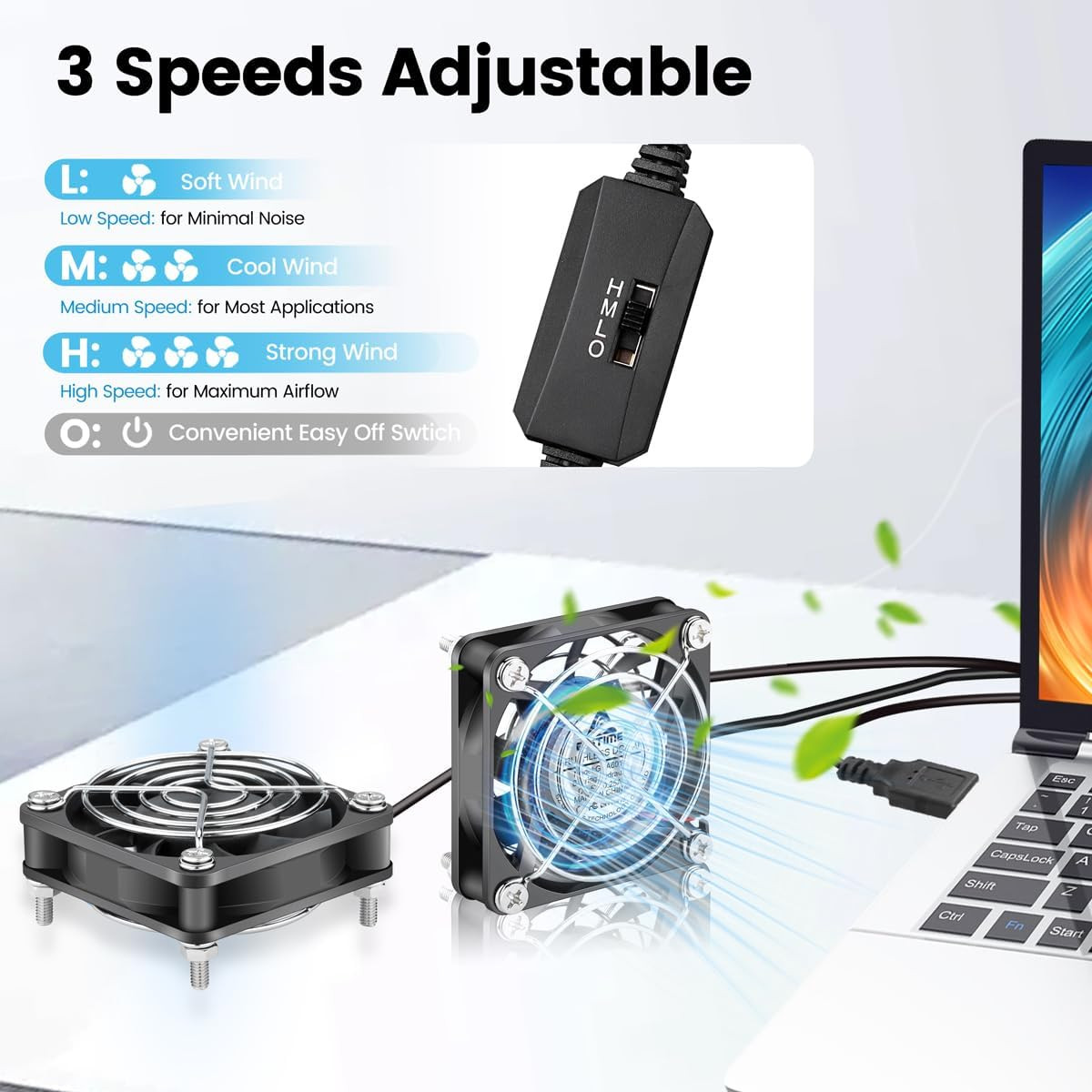 GDSTIME 2-Pack 60Mm X 15Mm USB Fan with 3 Speed Control, 5V Brushless DC Cooling