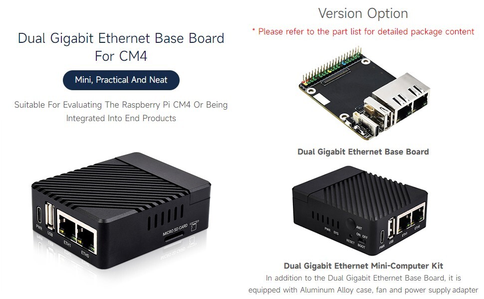 Waveshare Mini Dual Gigabit Ethernet Base Board Designed for Raspberry Pi CM4