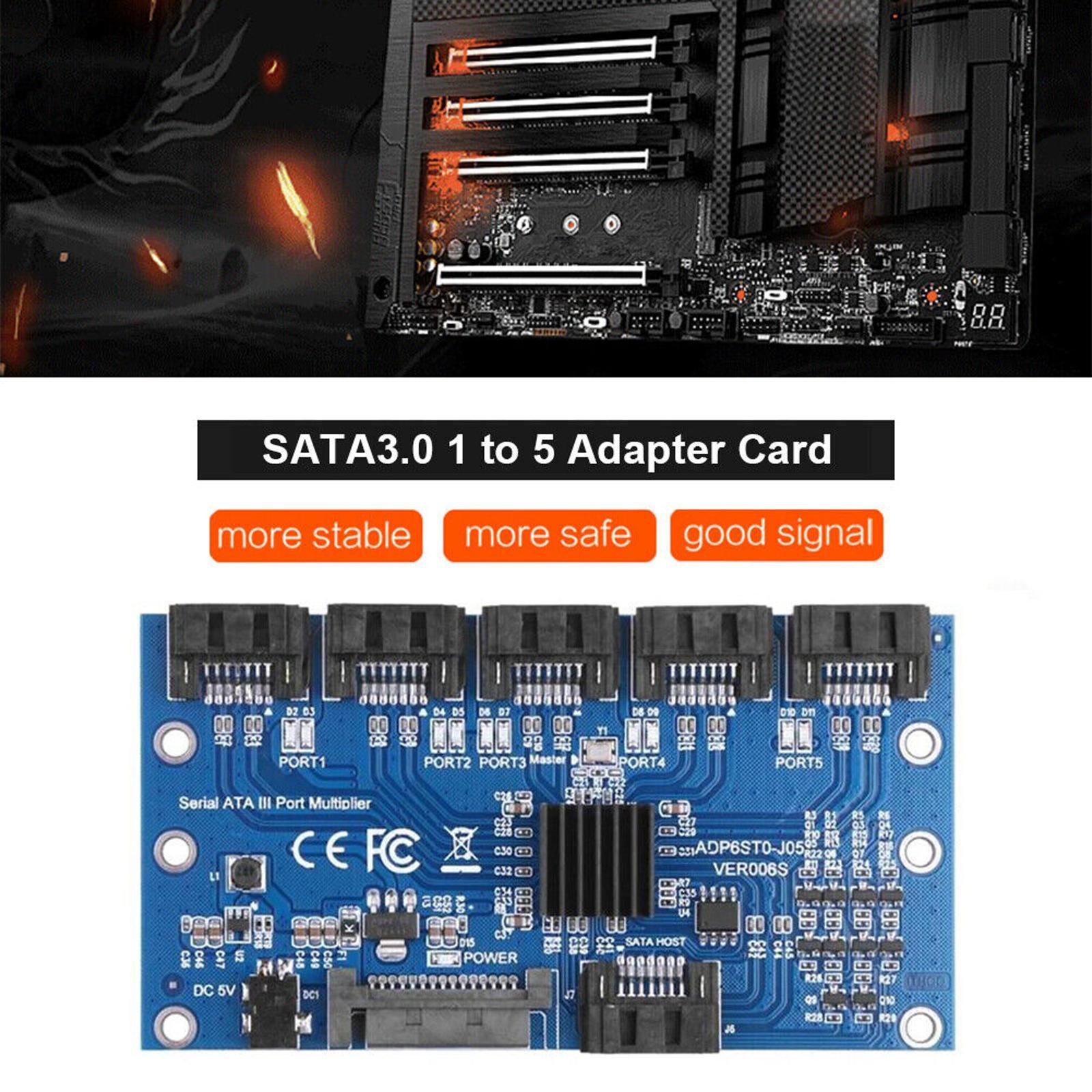 1 To 5 Ports SATA Expansion Card SATA3.0 7PIN Motherboard 6Gbps Riser Card Hub m