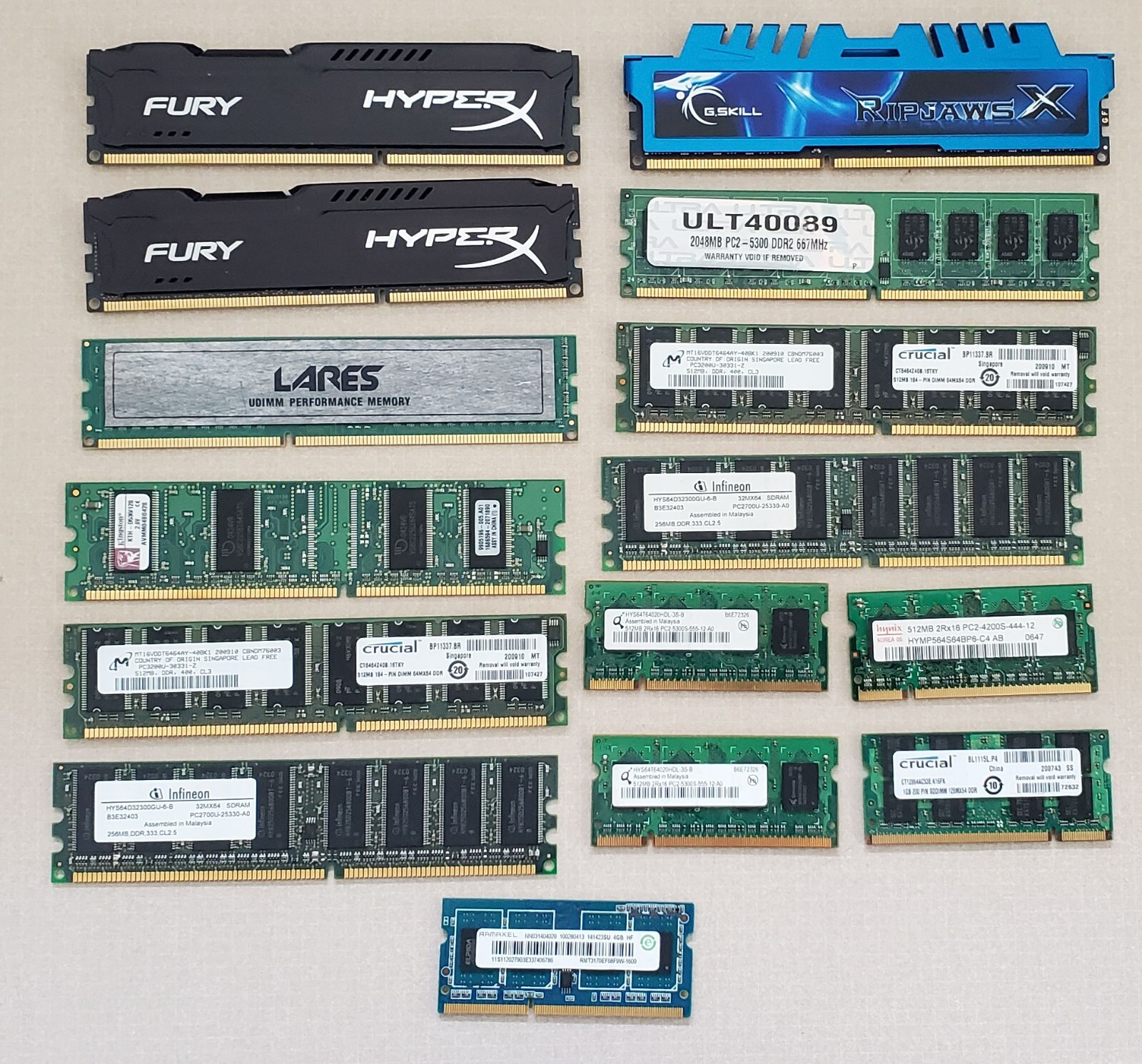 Various Memory Modules, See Description for specs. Sold as a Lot