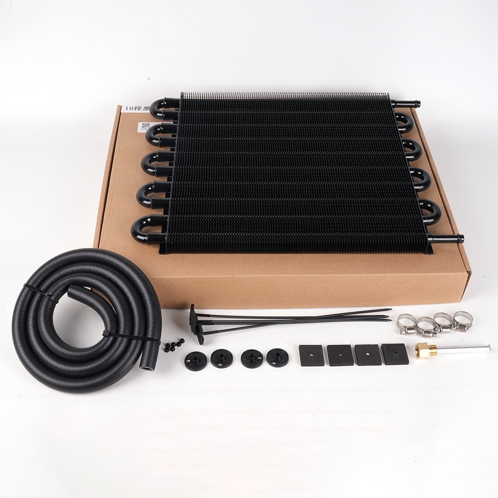 10 Pass Aluminum Remote 5/16″ Engine Oil Cooler Radiator w/Hose Mounting Kit