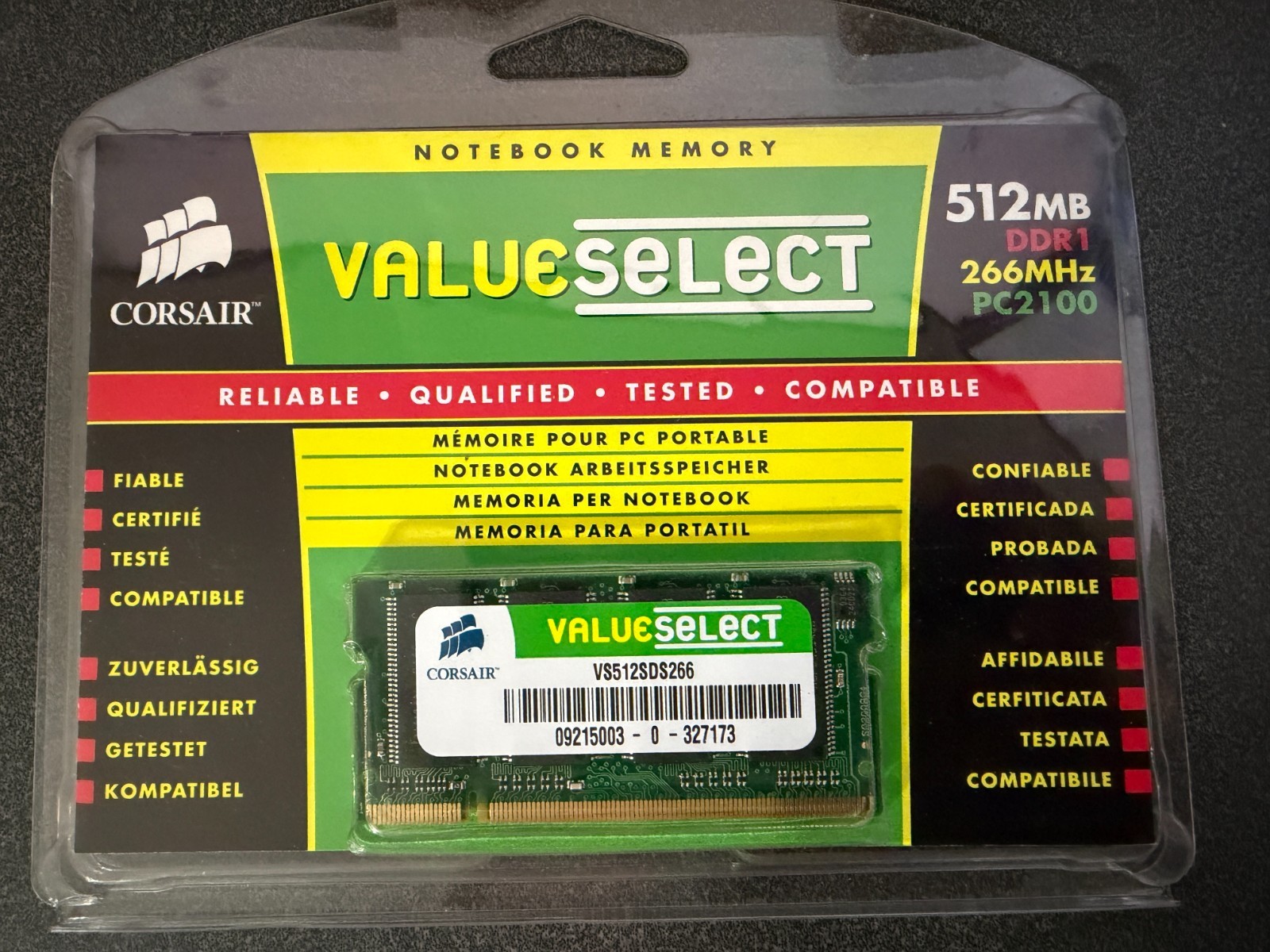 Corsair Value Select 512MB DDR1 266MHz PC2100 Notebook Memory – VS512DS266