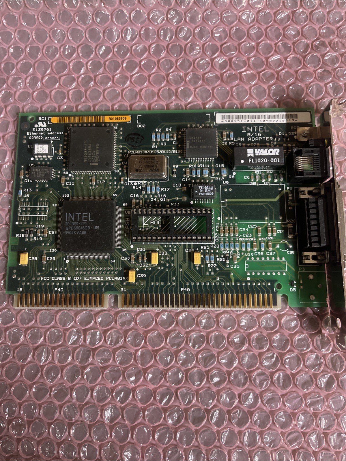Vintage Intel 8/16 ISA LAN Adapter 10Mbps Ethernet Card 82586 BNC AUI Tested @3M
