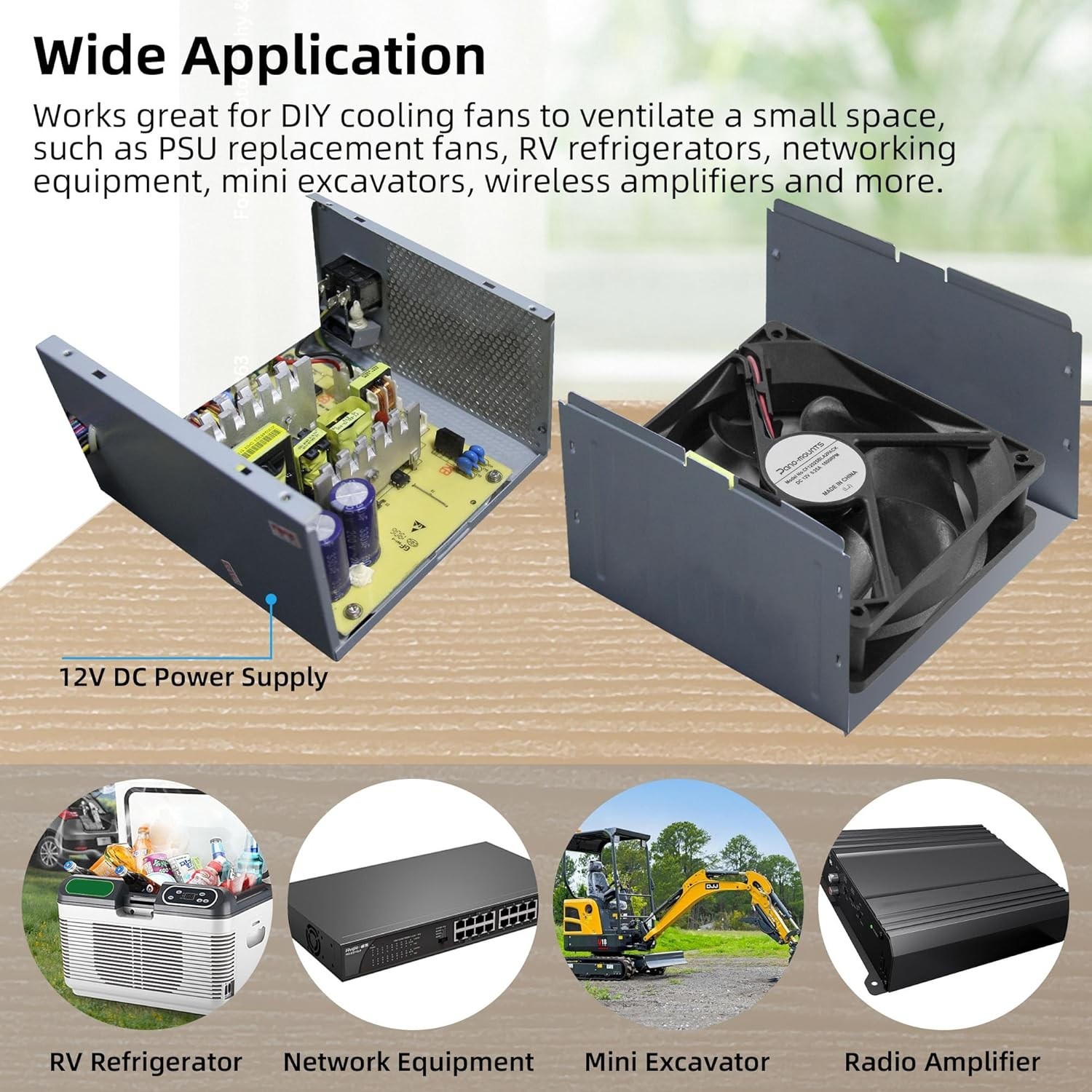 12V DC Fan Strong Quiet 120x120x25mm 12cm Small Cooling Fan 2Pin 2Wire 1600RP…