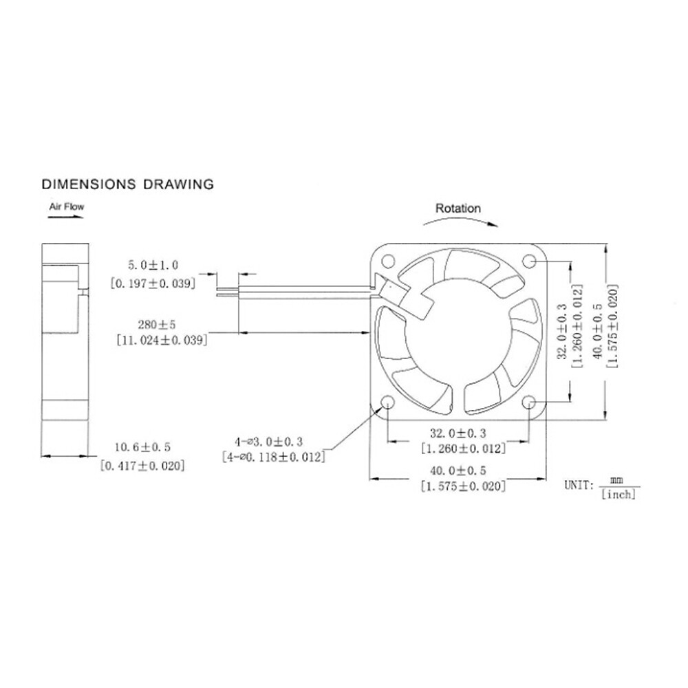 5V 40mm DC Cooling Fan Brushless 40x40x10mm 1.6×1.6×0.4in for CPU Laser Printer
