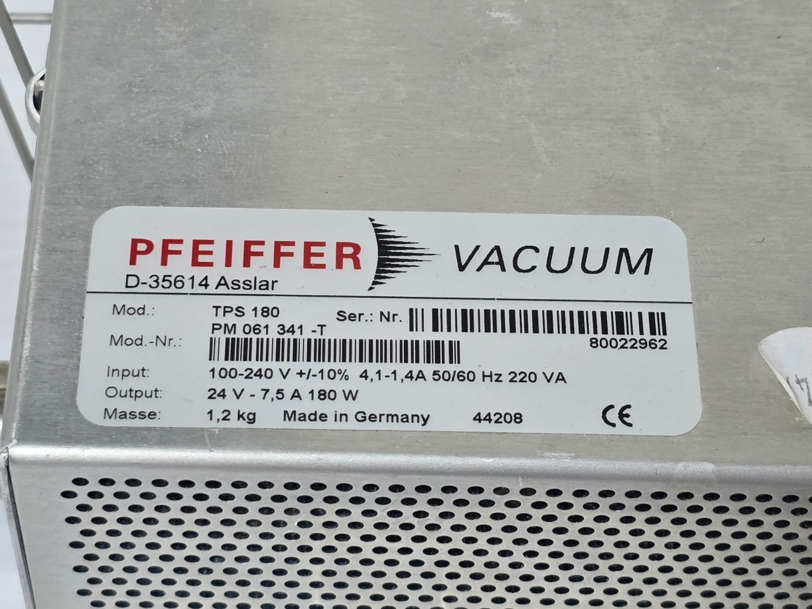 Pfeiffer Vacuum TPS 180 Power Supply PM061341-T 24V 7.5A Made Germany