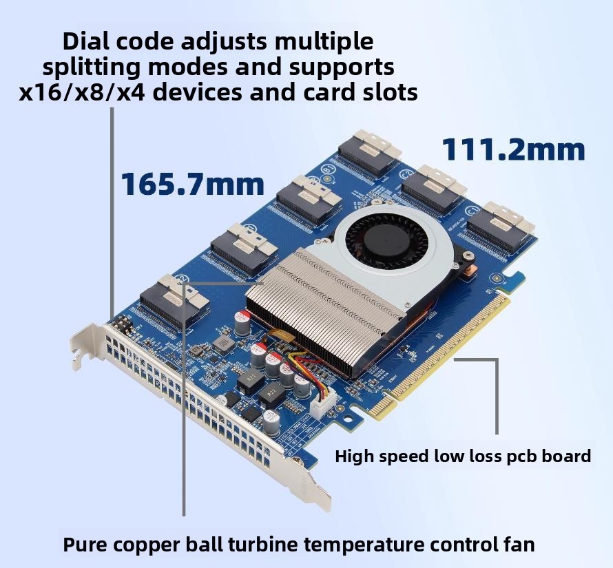 PLX88096 Expansion Card PCIe 4.0 x16 TO 6*SFF-8654 SlimSAS 12*NVMe U.2 US
