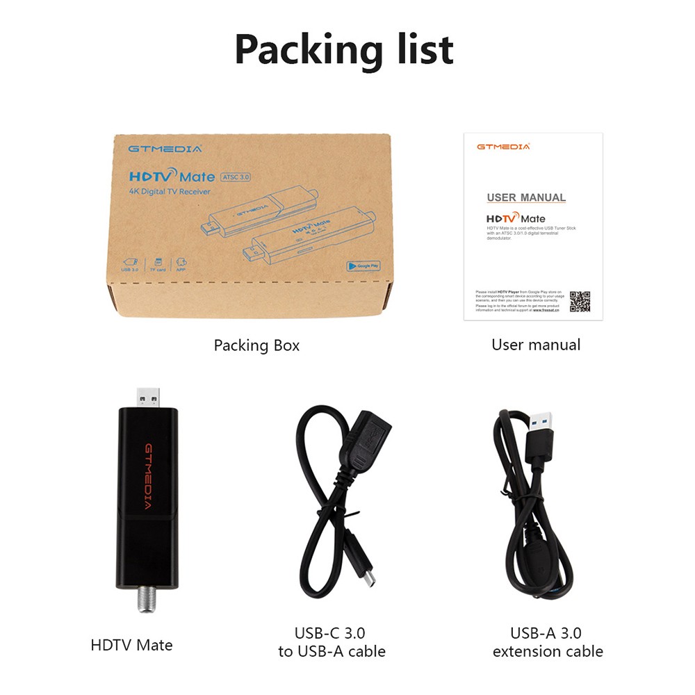ATSC 3.0/1.0 HDTV Tuner Stick Digital Over-the-air Terrestrial Signal DVR Record